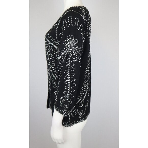 WOMEN'S BLACK STRETCH KNIT EMBROIDERED CARDIGAN SWEATER - ONCE AGAIN - SIZE S - Picture 3 of 5